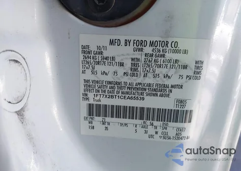 2012 Ford F-250 Xlt z USA, uszkodzony, nr VIN 1FT7X2BT1CEA65539